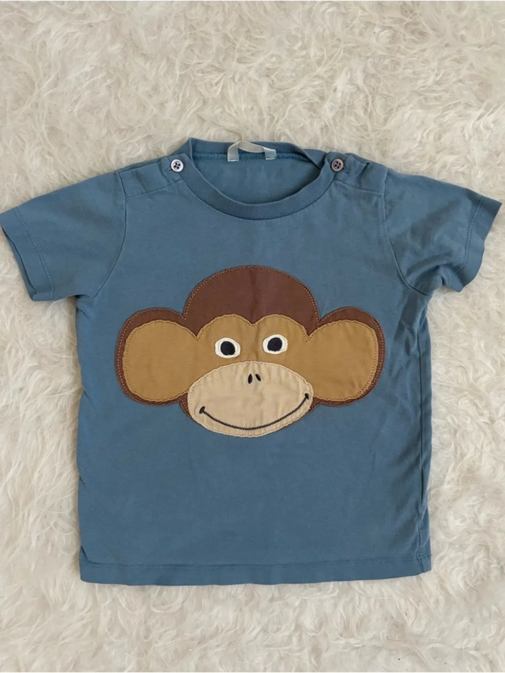 Baby Boden Baby Boy Blue Short-Sleeve Monkey Appliqué Tee
